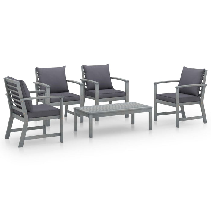 Set mobilier grădină cu pernă, 5 piese, gri, lemn masiv acacia - WALTI WALTI