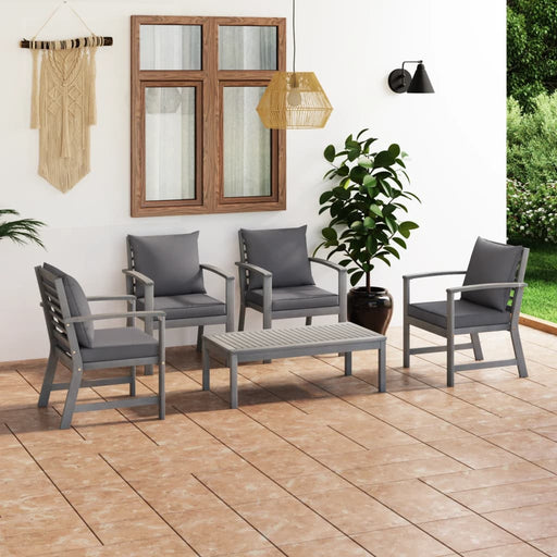 Set mobilier grădină cu pernă, 5 piese, gri, lemn masiv acacia - WALTI WALTI