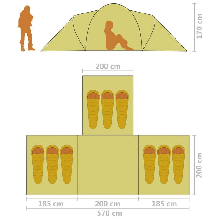 Cort camping, 9 persoane, gri și portocaliu, material textil - WALTI WALTI