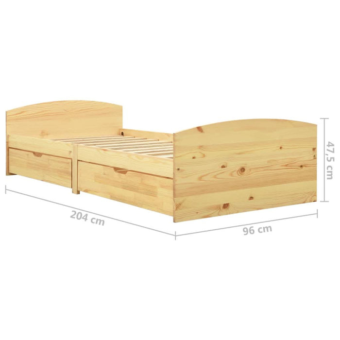 Cadru de pat cu 2 sertare, 90 x 200 cm, lemn masiv de pin - WALTI WALTI