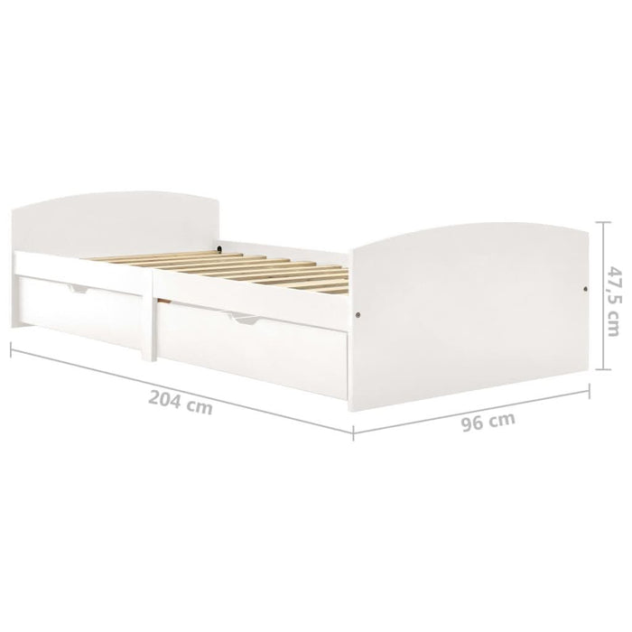 Cadru de pat cu 2 sertare, alb, 90 x 200 cm, lemn masiv de pin - WALTI WALTI