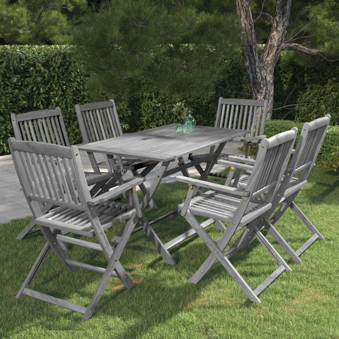 Set mobilier de grădină, 7 piese, gri, lemn masiv de acacia WALTI