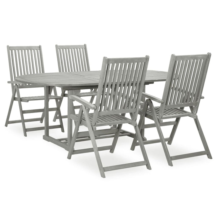 Set mobilier de grădină cu 5 piese (150-200) x 100 cm, lemn masiv de acacia, gri WALTI