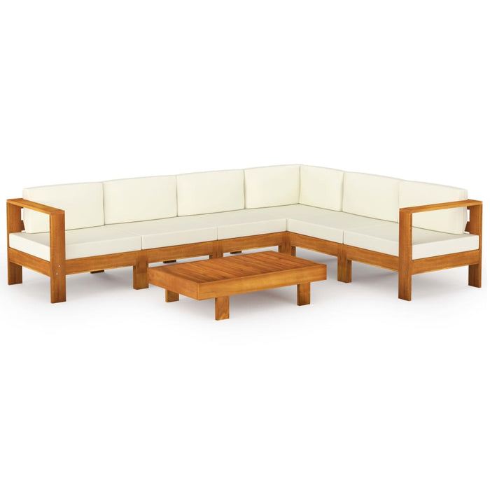 Set fotoliu de grădină cu 7 piese și perne, 100x60 cm, lemn de salcâm WALTI