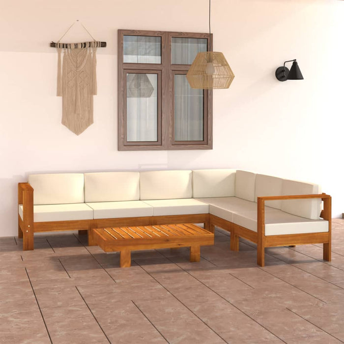 Set fotoliu de grădină cu 7 piese și perne, 100x60 cm, lemn de salcâm WALTI
