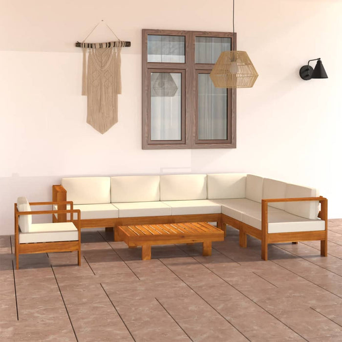 Set mobilier grădină perne alb/crem, 8 piese, lemn masiv acacia WALTI