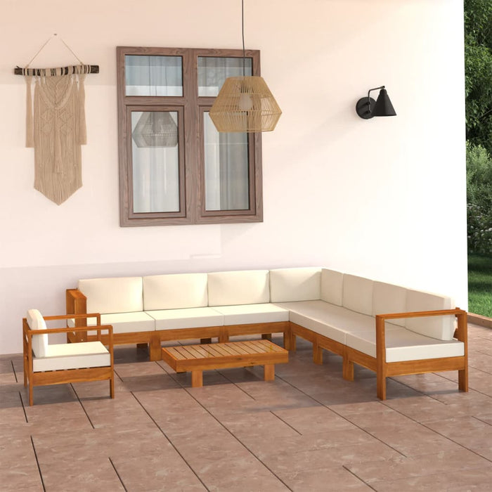 Set mobilier grădină perne alb crem, 9 piese, lemn masiv acacia WALTI