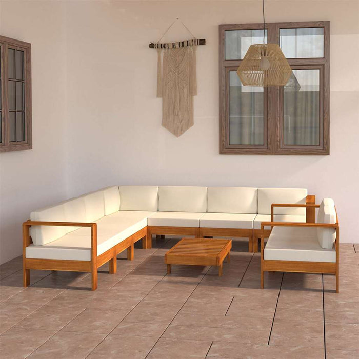 Set fotoliu de grădină cu 9 piese și perne, 100x60 cm, lemn de salcâm WALTI