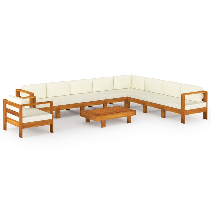 Set fotoliu de grădină cu 10 piese și perne, 100x60 cm, lemn de salcâm WALTI