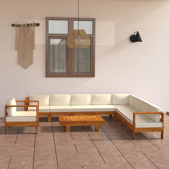 Set fotoliu de grădină cu 10 piese și perne, 100x60 cm, lemn de salcâm WALTI