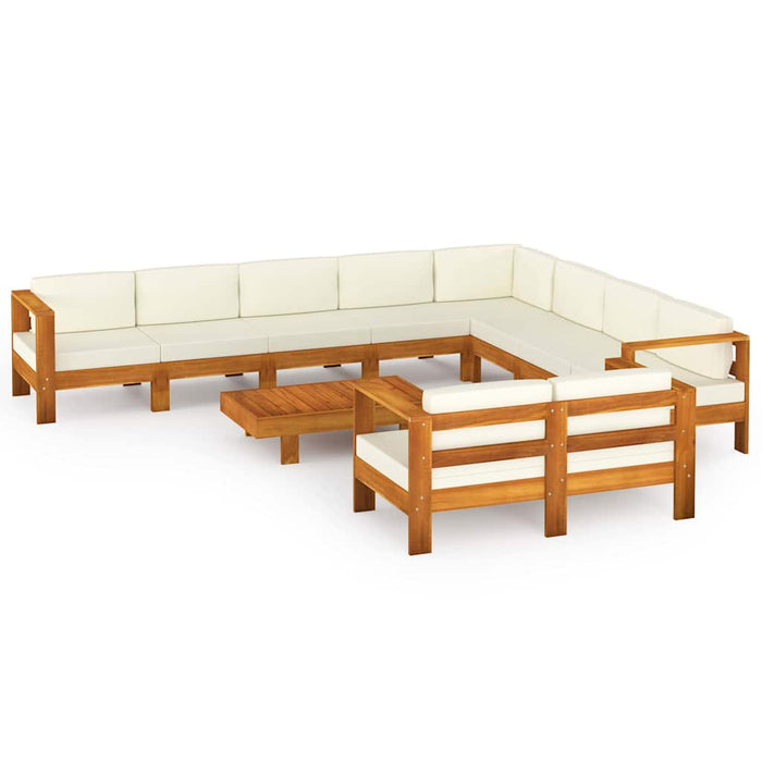 Set fotoliu de grădină cu 10 piese și perne, 100x60 cm, lemn de salcâm WALTI