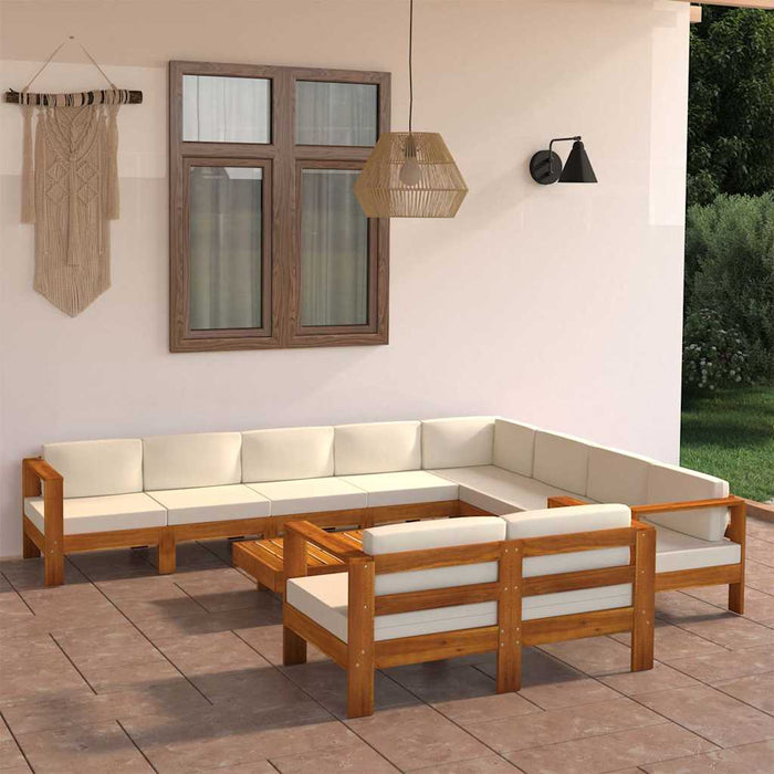 Set fotoliu de grădină cu 10 piese și perne, 100x60 cm, lemn de salcâm WALTI