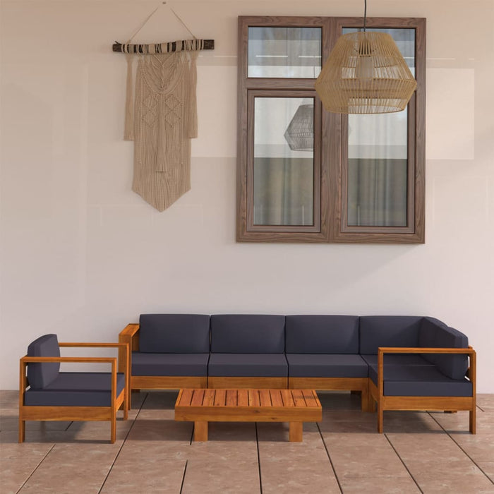 Set mobilier grădină perne gri închis, 7 piese, lemn acacia WALTI