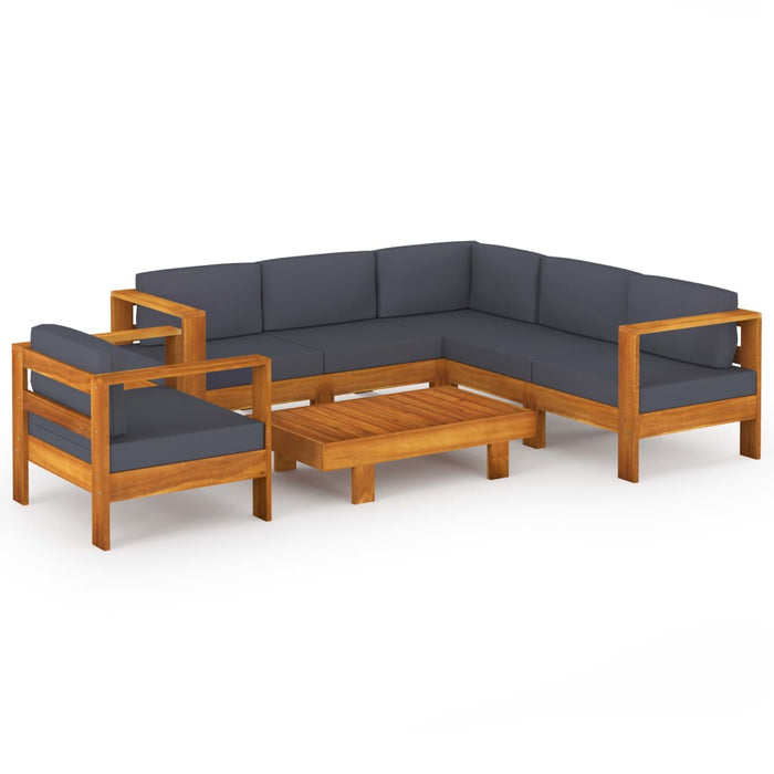 Set mobilier grădină perne gri închis, 7 piese, lemn acacia - WALTI WALTI