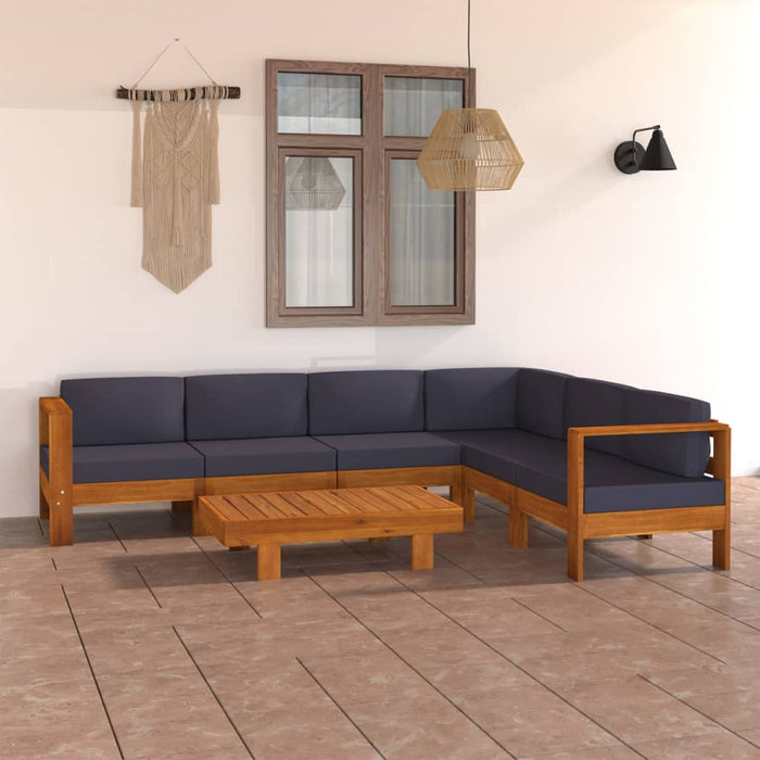 Set mobilier grădină perne gri închis, 7 piese, lemn acacia - WALTI WALTI