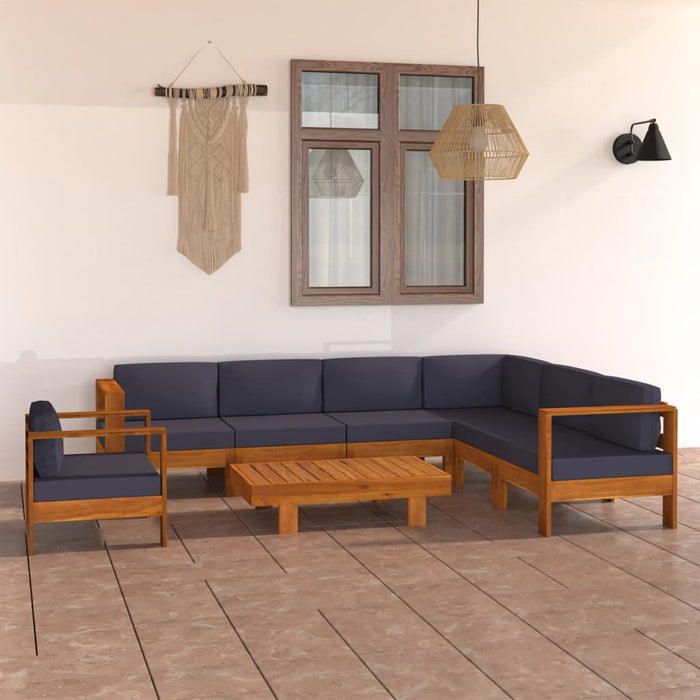 Set mobilier grădină perne gri închis, 8 piese, lemn acacia WALTI