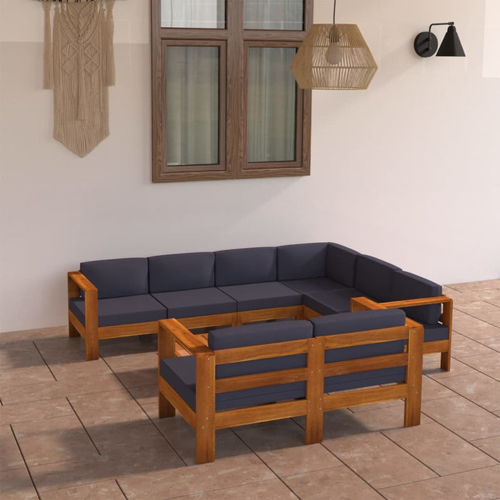 Set mobilier grădină perne gri închis, 8 piese, lemn acacia WALTI