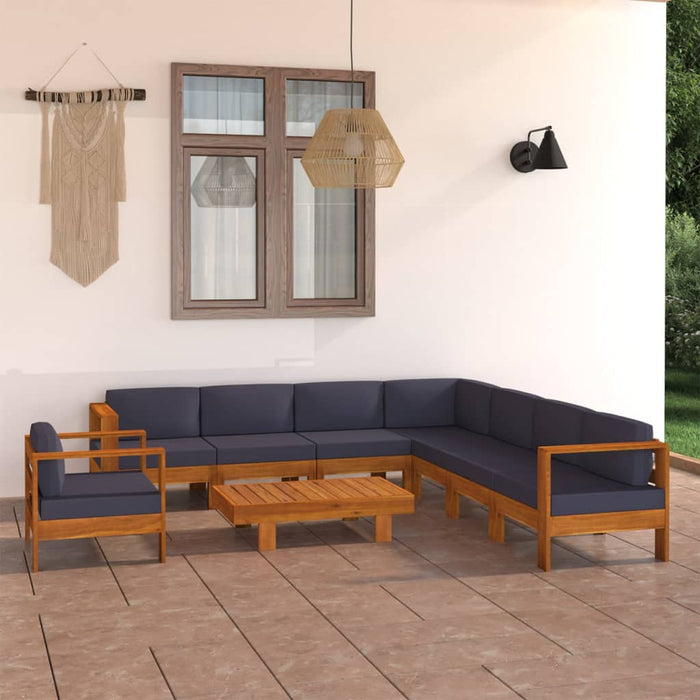 Set mobilier grădină perne gri închis, 9 piese, lemn acacia WALTI