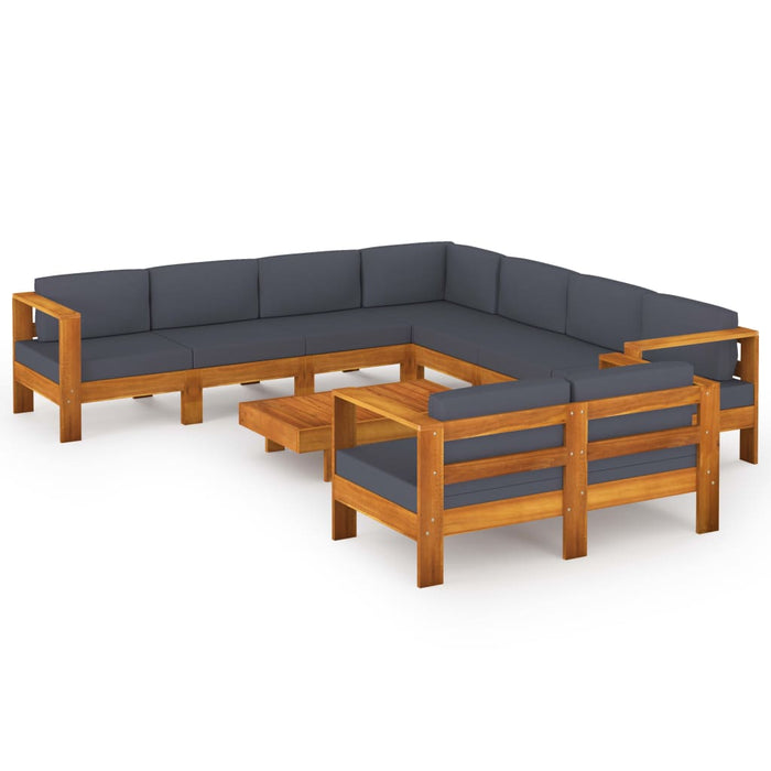 Set mobilier grădină cu perne, gri închis, 9 piese, lemn acacia WALTI