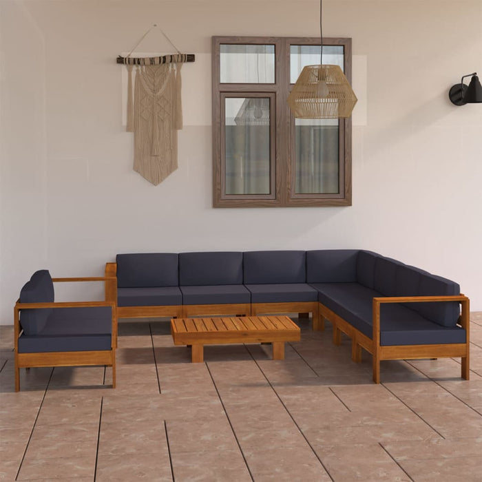 Set mobilier grădină cu perne, gri închis, 9 piese, lemn acacia WALTI