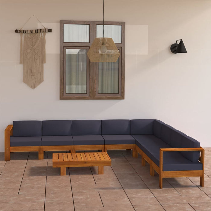 Set mobilier grădină perne gri închis, 9 piese, lemn acacia - WALTI WALTI