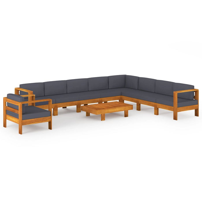 Set mobilier grădină perne gri închis, 10 piese, lemn acacia - WALTI WALTI