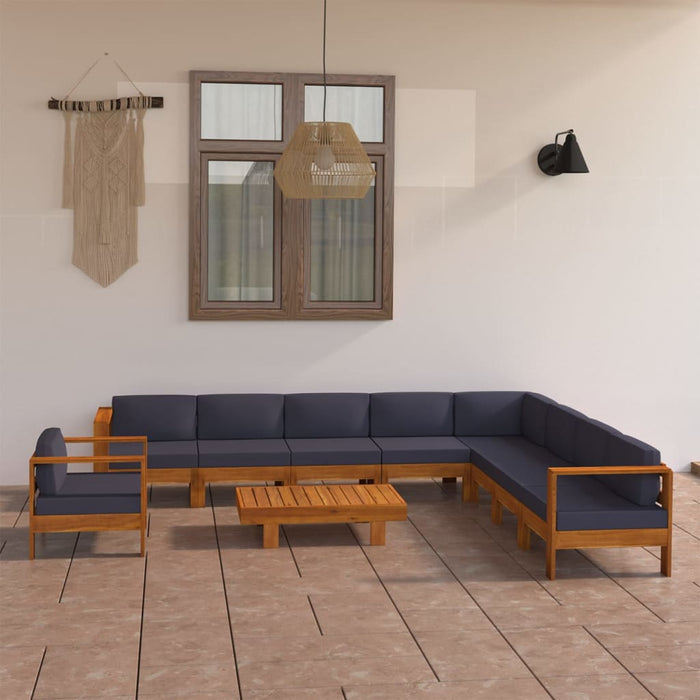 Set mobilier grădină perne gri închis, 10 piese, lemn acacia - WALTI WALTI