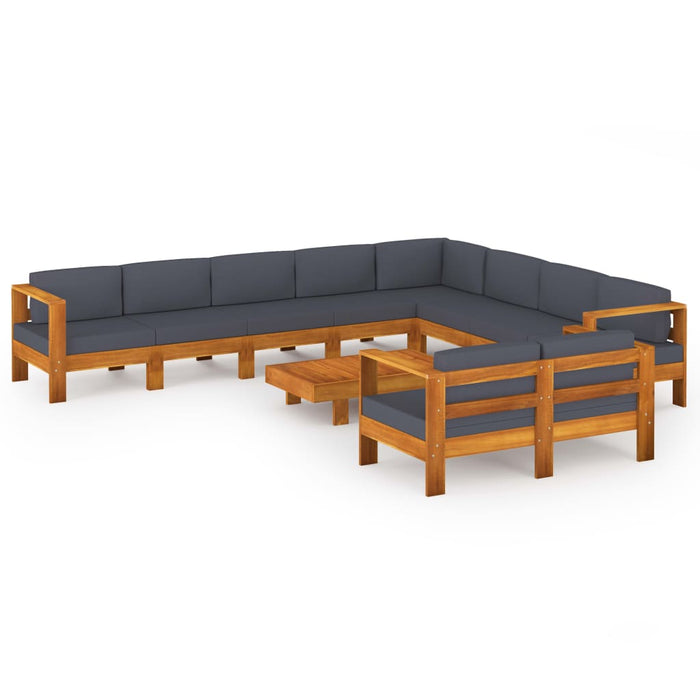 Set mobilier grădină perne gri închis, 10 piese, lemn acacia WALTI