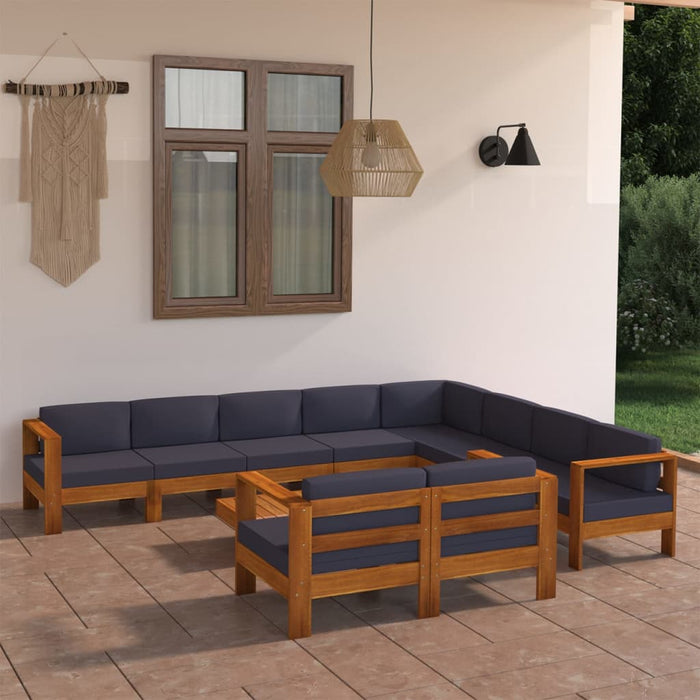 Set mobilier grădină perne gri închis, 10 piese, lemn acacia WALTI