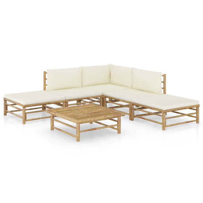 Set mobilier de grădină cu perne alb crem, 6 piese, bambus - WALTI WALTI