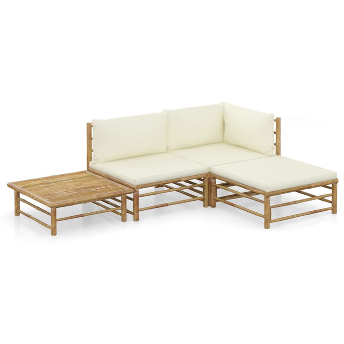 Set mobilier de grădină, cu perne alb crem, 4 piese, bambus - WALTI WALTI