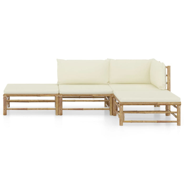 Set mobilier de grădină, cu perne alb crem, 4 piese, bambus - WALTI WALTI