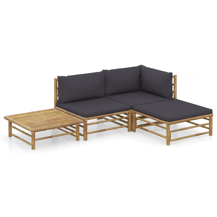 Set mobilier de grădină cu perne gri închis, 4 piese, bambus - WALTI WALTI