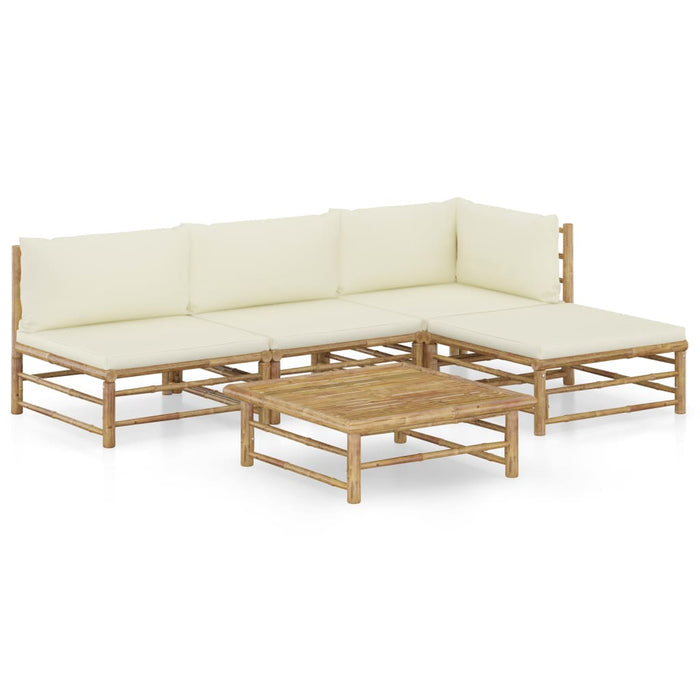 Set mobilier de grădină, cu perne alb crem, 5 piese, bambus - WALTI WALTI