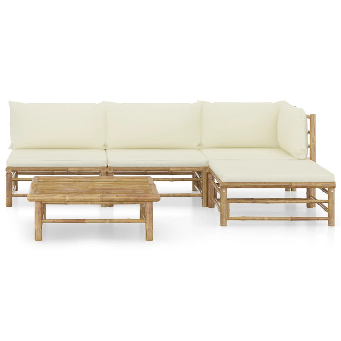 Set mobilier de grădină, cu perne alb crem, 5 piese, bambus - WALTI WALTI