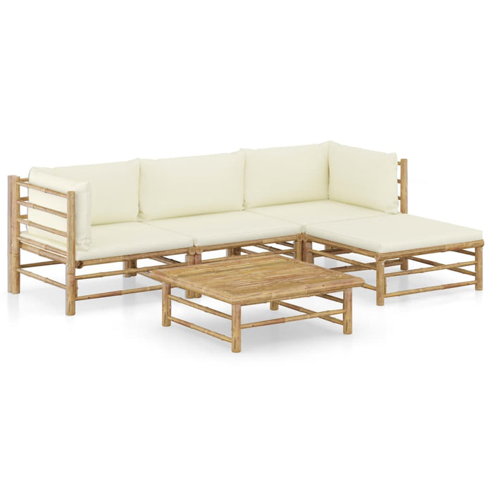Set mobilier de grădină cu perne alb crem, 5 piese, bambus - WALTI WALTI