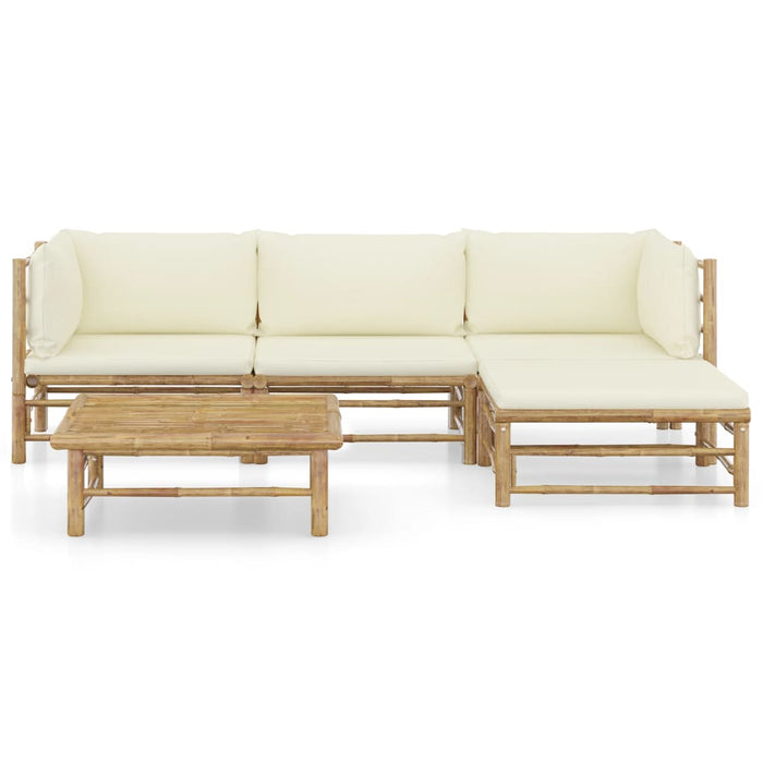 Set mobilier de grădină cu perne alb crem, 5 piese, bambus - WALTI WALTI