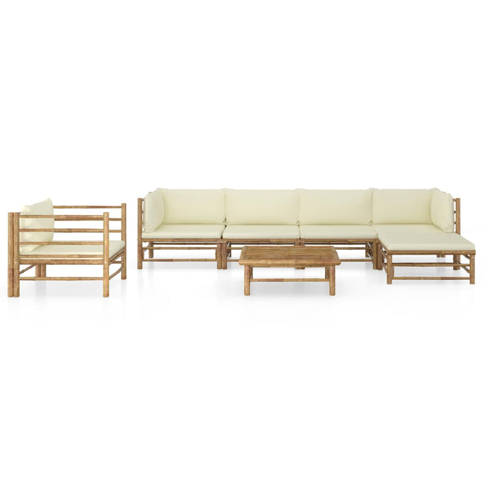 Set mobilier de grădină cu perne alb crem, 7 piese, bambus - WALTI WALTI