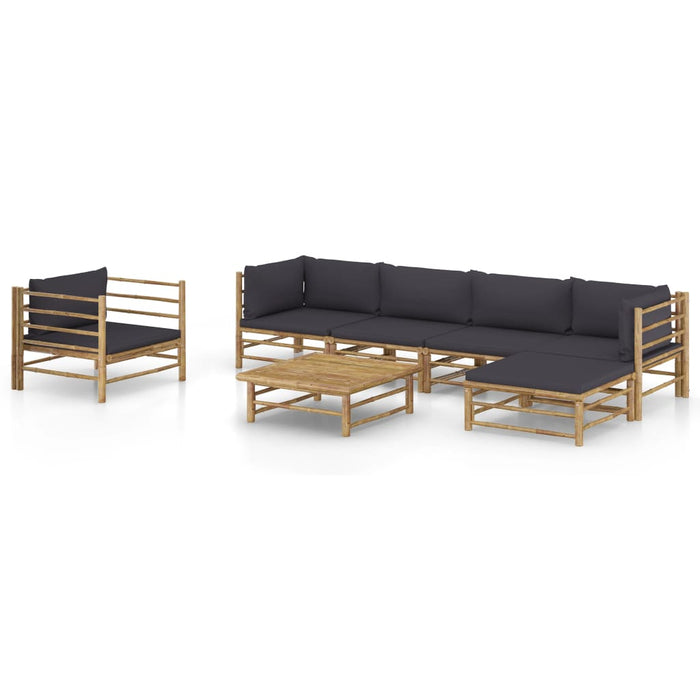 Set mobilier de grădină cu perne gri închis, 7 piese, bambus - WALTI WALTI