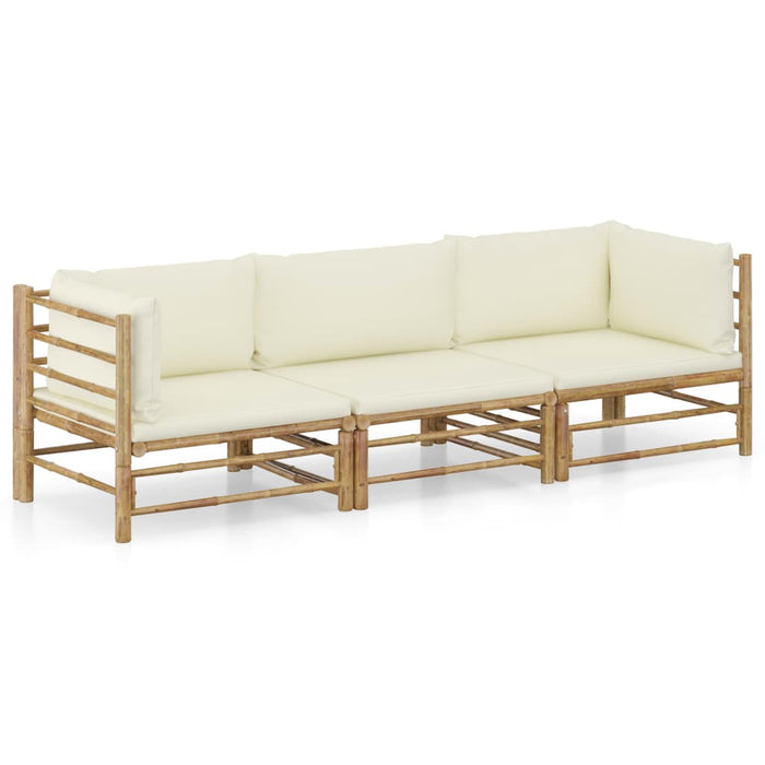 Set mobilier de grădină, cu perne alb crem, 3 piese, bambus - WALTI WALTI