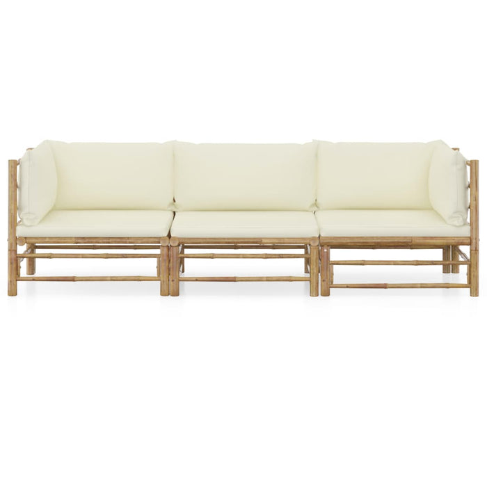 Set mobilier de grădină, cu perne alb crem, 3 piese, bambus - WALTI WALTI