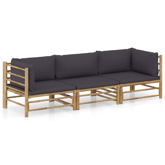 Set mobilier de grădină, perne gri închis, 3 piese, bambus - WALTI WALTI