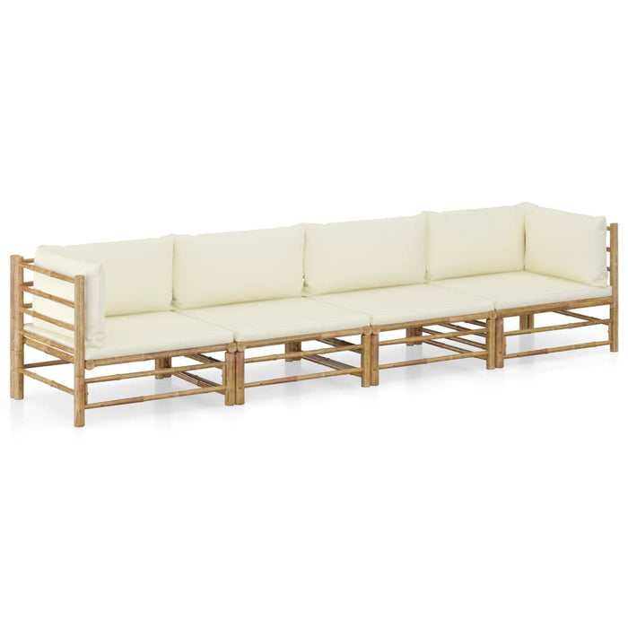 Set mobilier de grădină, cu perne alb crem, 4 piese, bambus - WALTI WALTI
