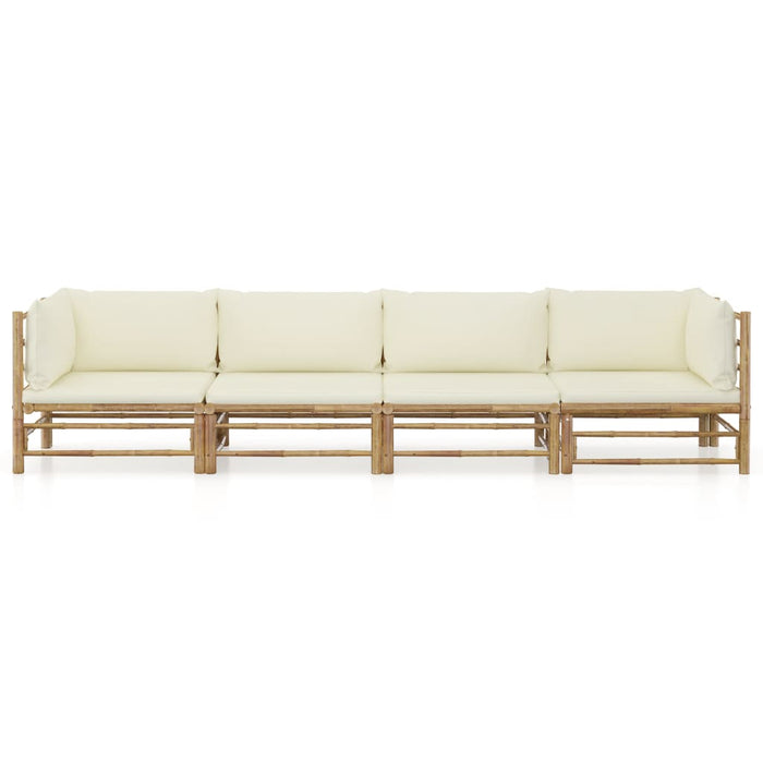Set mobilier de grădină, cu perne alb crem, 4 piese, bambus - WALTI WALTI