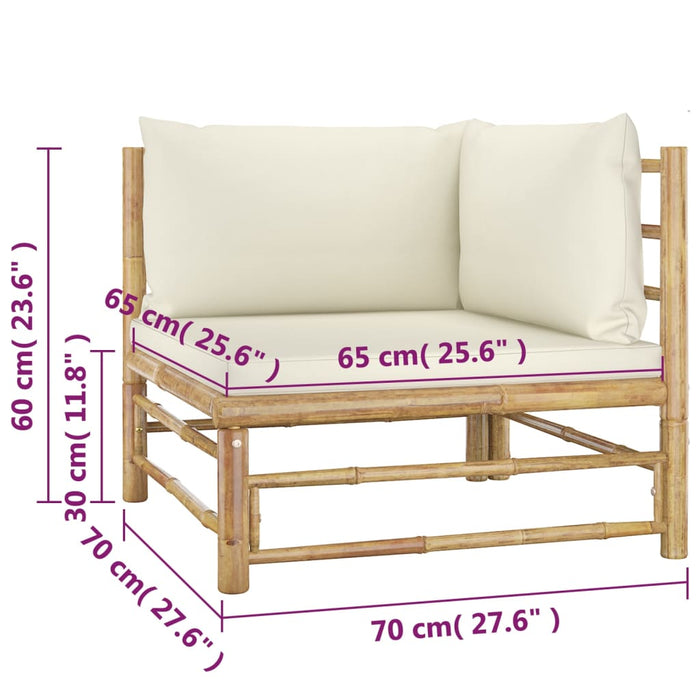 Set mobilier de grădină, cu perne alb crem, 4 piese, bambus - WALTI WALTI