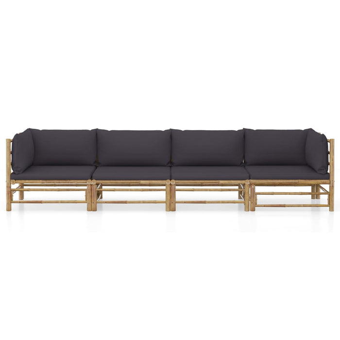 Set mobilier de grădină cu perne gri închis, 4 piese, bambus - WALTI WALTI