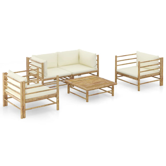 Set mobilier de grădină cu perne alb crem, 5 piese, bambus - WALTI WALTI
