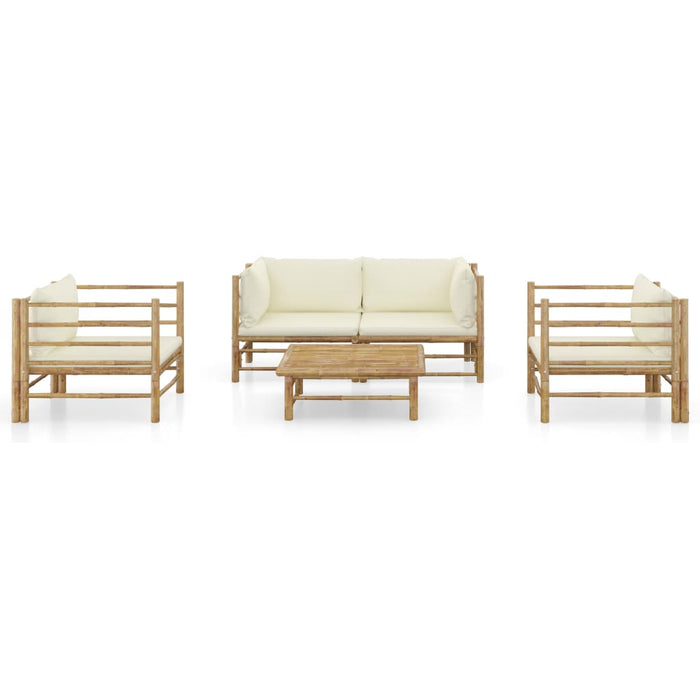 Set mobilier de grădină cu perne alb crem, 5 piese, bambus - WALTI WALTI
