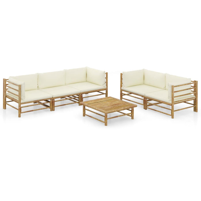 Set mobilier de grădină cu perne alb crem, 6 piese, bambus - WALTI WALTI