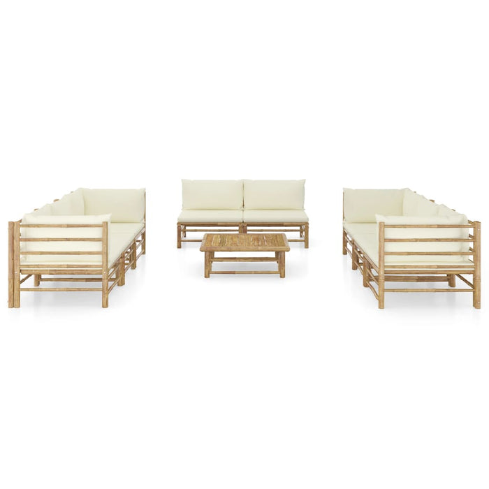 Set mobilier de grădină, cu perne alb crem, 9 piese, bambus - WALTI WALTI